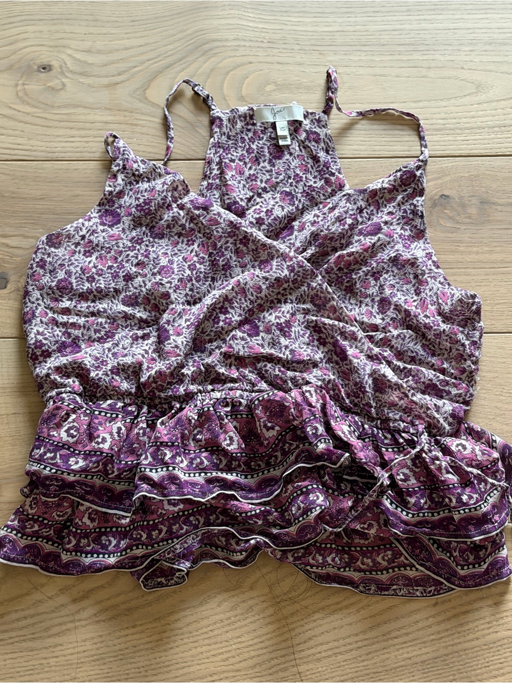 Joie Purple Floral Print Camisole With Ruffle Hem